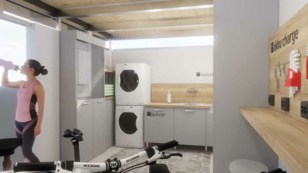 Fahrrad- und Wäscheraum in den Finy Homes in Stegersbach